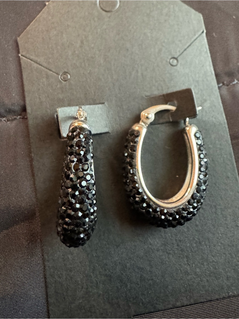 Black Crystal Pavé Hoop Earrings - Picture 2 of 2